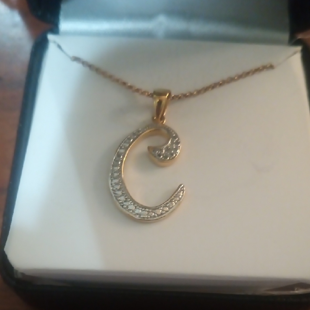 Gold and Silver Crescent Pendant Necklace